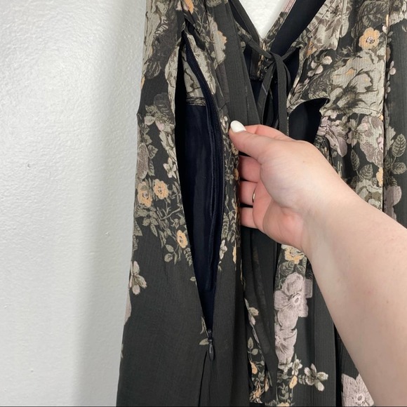 FREE PEOPLE Penny Lover Mini Dress Floral Cold Shoulder Grey Pink Black Sheer XS - Picture 9 of 11